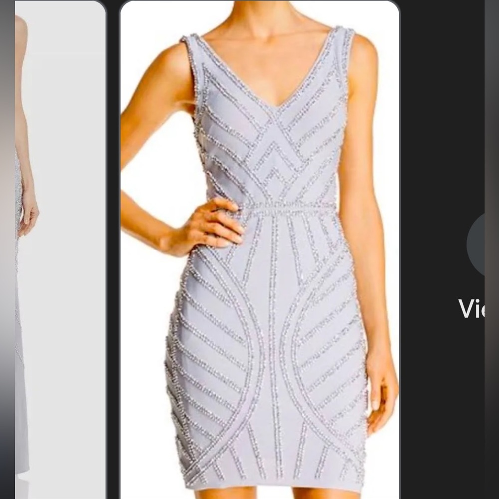 Avery G Knee Length Silver Beaded Cocktail Dress